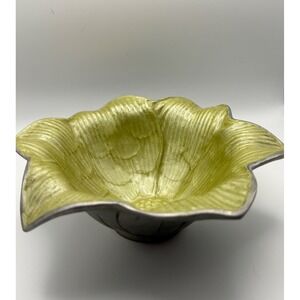 Julia Knight Peony 6 Inch Bowl Kiwi Green Enamel Sand Cast Aluminum Floral Decor